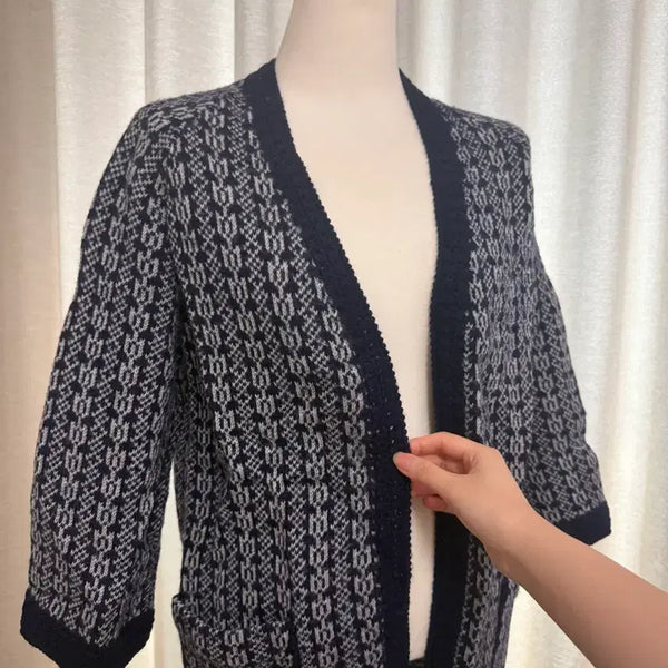 [BUNJANG] Navy Pattern 100% Wool Knit Cardigan / 네이비 패턴 울100% 니트 가디건