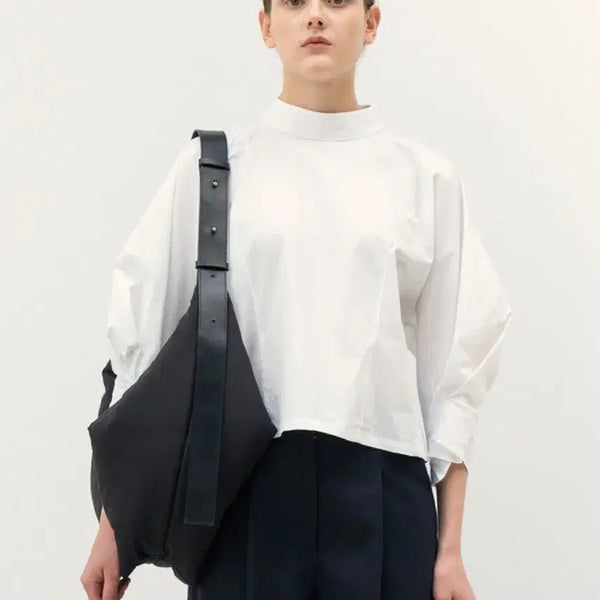 [BUNJANG] Kinder Salmon Mock Neck Blouse - White / 킨더살몬 모크넥 블라우스 화이트