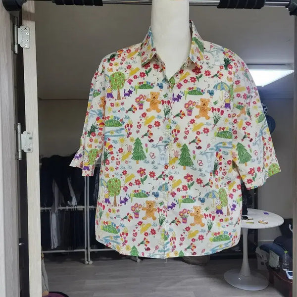 [BUNJANG] Bear and Tree Pattern Shirt / 귀여운 패턴 셔츠