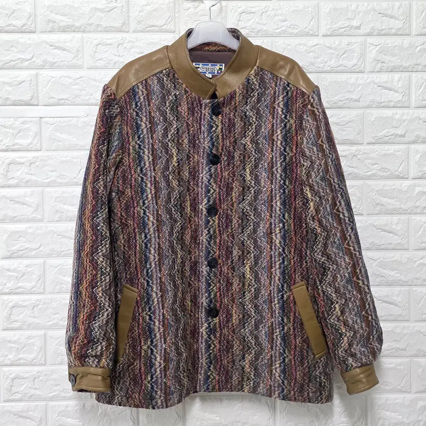 [BUNJANG] Missoni Leather Panel Zigzag Knit Jacket F240 / L 미쏘니 MISSONI 가죽 배색 지그재그 니트 자켓 F240