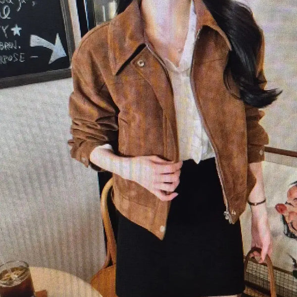 [BUNJANG] Suede Crop Jacket - Brown / (해외배송)스웨이드 크롭 자켓