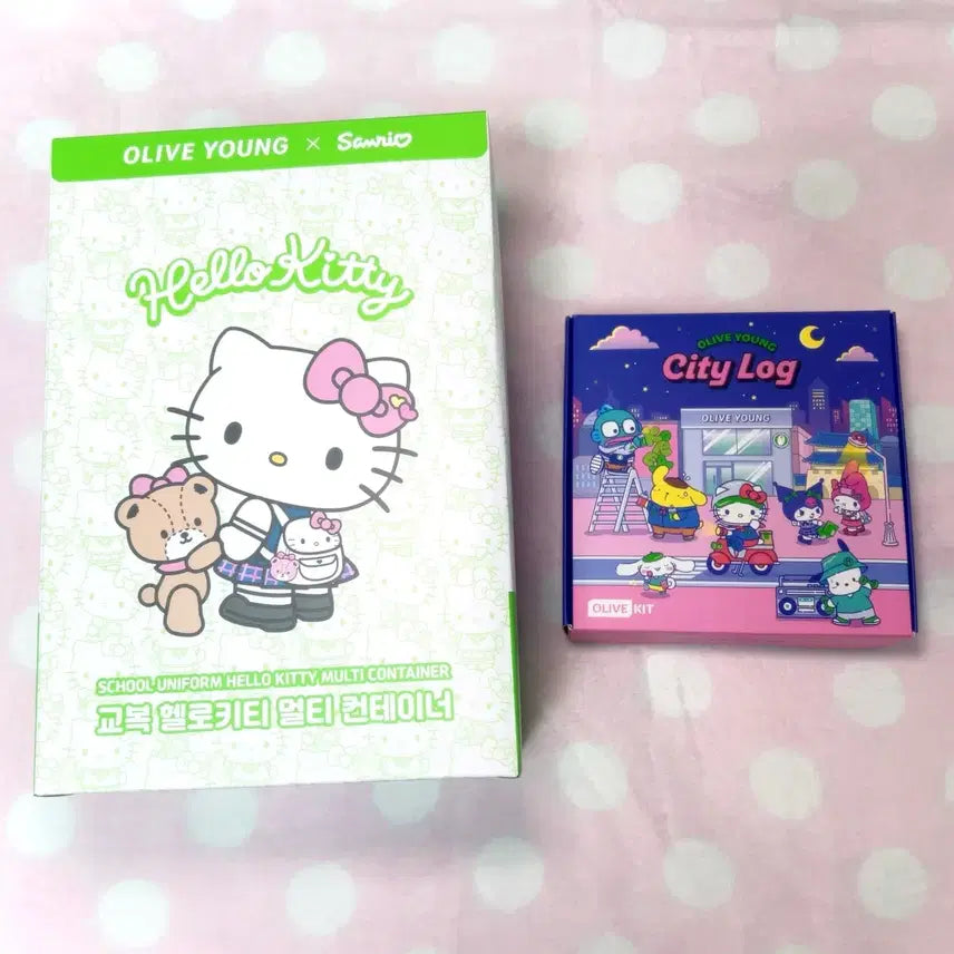 [BUNJANG] Bundle Set Olive Young School Uniform Hello Kitty Container & Olive Kit (Sealed) / 일괄)올리브영 교복 헬로키티 컨테이너 & 올리브키트