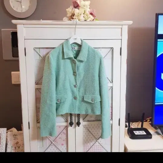 [BUNJANG] Zara Tweed Jacket (Mint/Pearl) / 자라 트위드자켓/55반-66