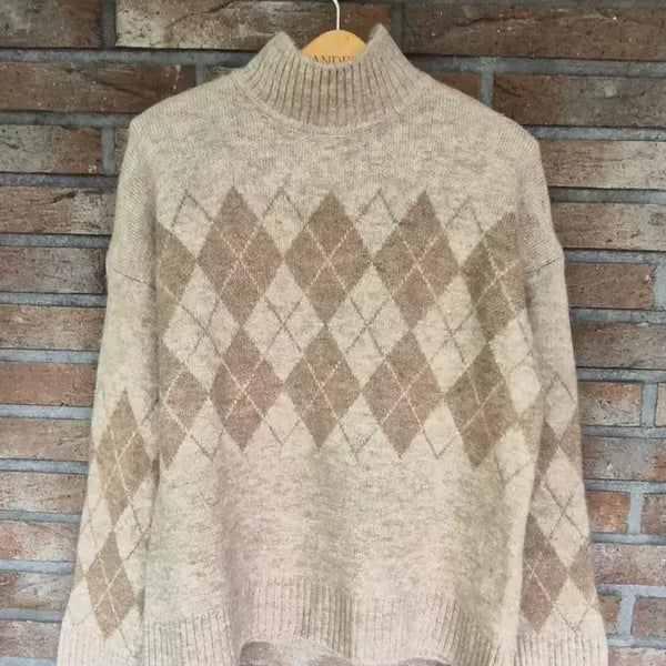 [BUNJANG] Argyle Pattern Knit Sweater - Beige / 아가일 패턴 니트 베이지
