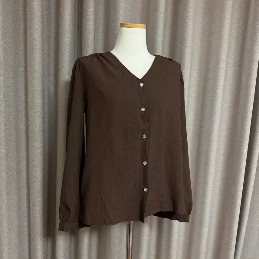 [BUNJANG] Brown V-Neck Shirt Blouse / 거의새상품) 브라운 브이넥 셔츠 블라우스