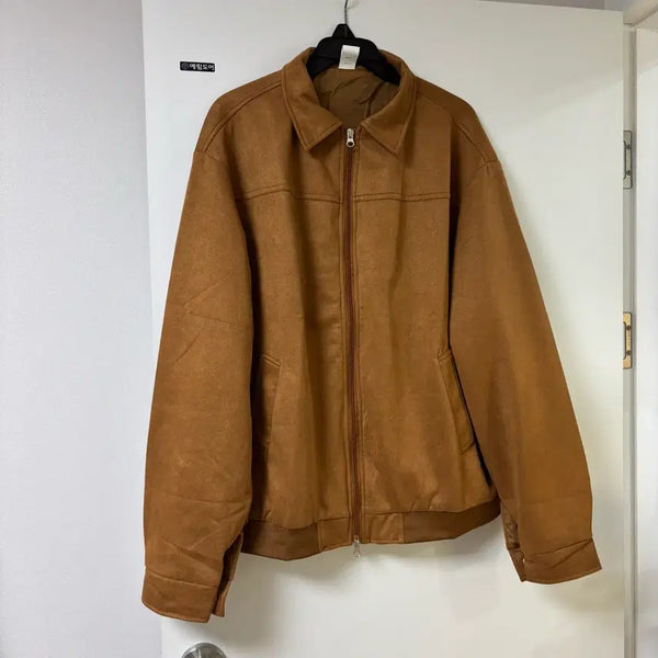 [BUNJANG] Unisex Brown Suede Zip-Up Jacket / 남녀공용 브라운 스웨이드 집업 자켓