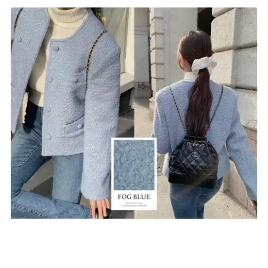 [BUNJANG] FOGGLY Tweed Jacket Blue / 포글리 트위드 재킷 블루 자켓