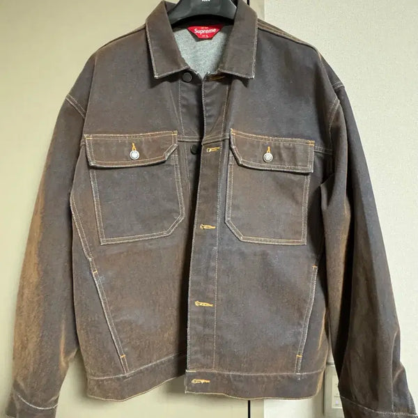 [BUNJANG] Supreme Flock Denim Trucker Jacket Gold / 슈프림 플록 데님 트러커 자켓 골드 (23SS)
