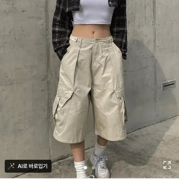 [BUNJANG] Bizot Cargo Bermuda Pants Beige / 비죠 카고 버뮤다팬츠 베이지