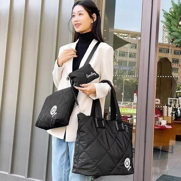 [BUNJANG] Smiley Quilting Tote Bag 3-Set / 스마일리 퀼팅 토트백 3종 세트