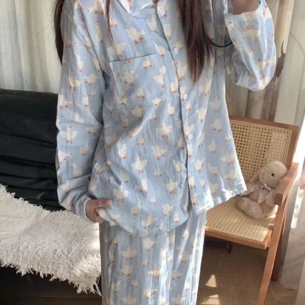 [BUNJANG] Duck Pattern Sky Blue Pajama Set / 오리 패턴 하늘색 잠옷 세트