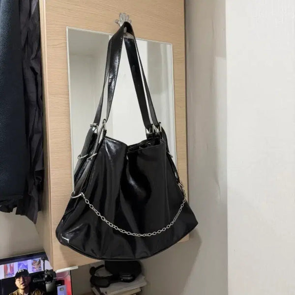 [BUNJANG] Black Silver Chain Shoulder Bag / 블랙 실버 체인 숄더백