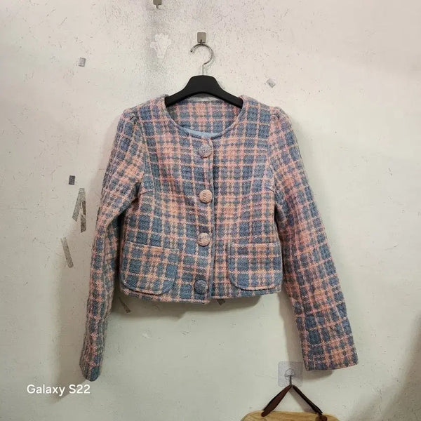 [BUNJANG] Checkered Tweed Crop Jacket / 체크무늬 트위드 크롭 자켓