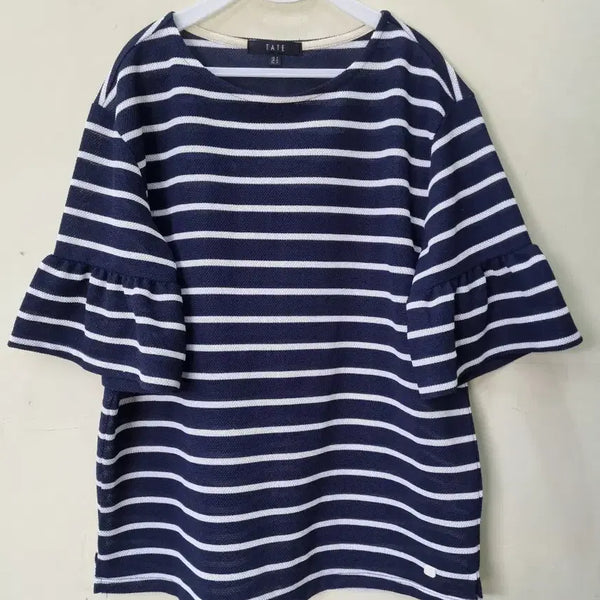 [BUNJANG] Tate Striped Ruffle T-Shirt / TATE 스트라이프 프릴 티셔츠