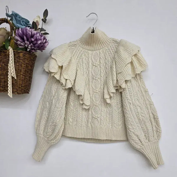 [BUNJANG] Zara Ruffled Shoulder Knit Top / 자라.  어깨프릴니트티.