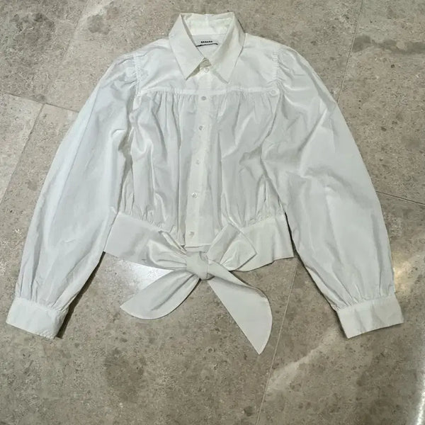 [BUNJANG] Sandro White Ribbon Blouse / 화이트 리본 블라우스 산드로