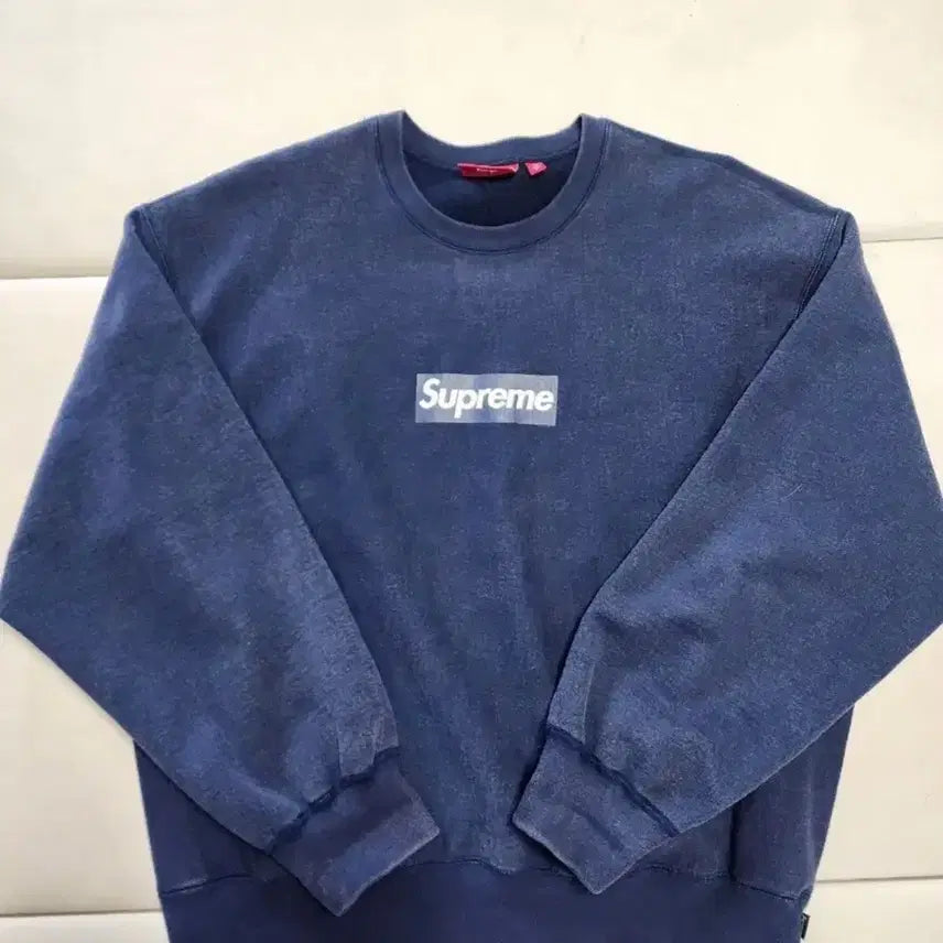 [BUNJANG] Supreme Washed Box Logo Crewneck Navy / 슈프림 워시드 박스로고 크루넥 네이비 - 25SS