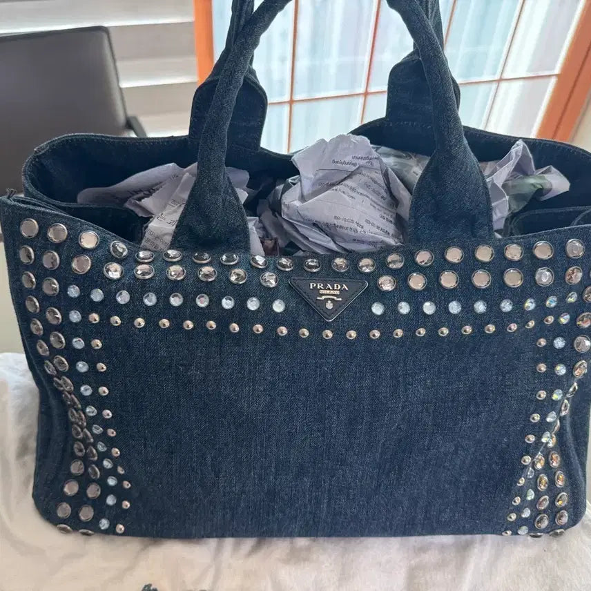 [BUNJANG] Prada Studded Denim Tote Bag / 프라다 스터드백
