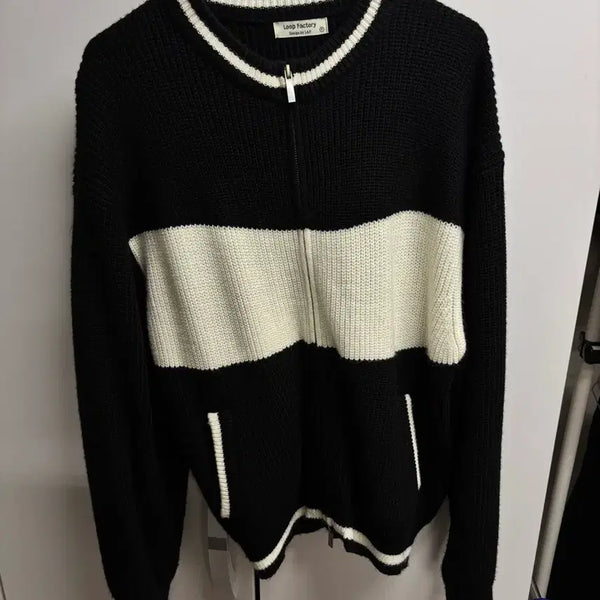 [BUNJANG] Colorblock Zip-Up Knitwear / 배색 집업 니트