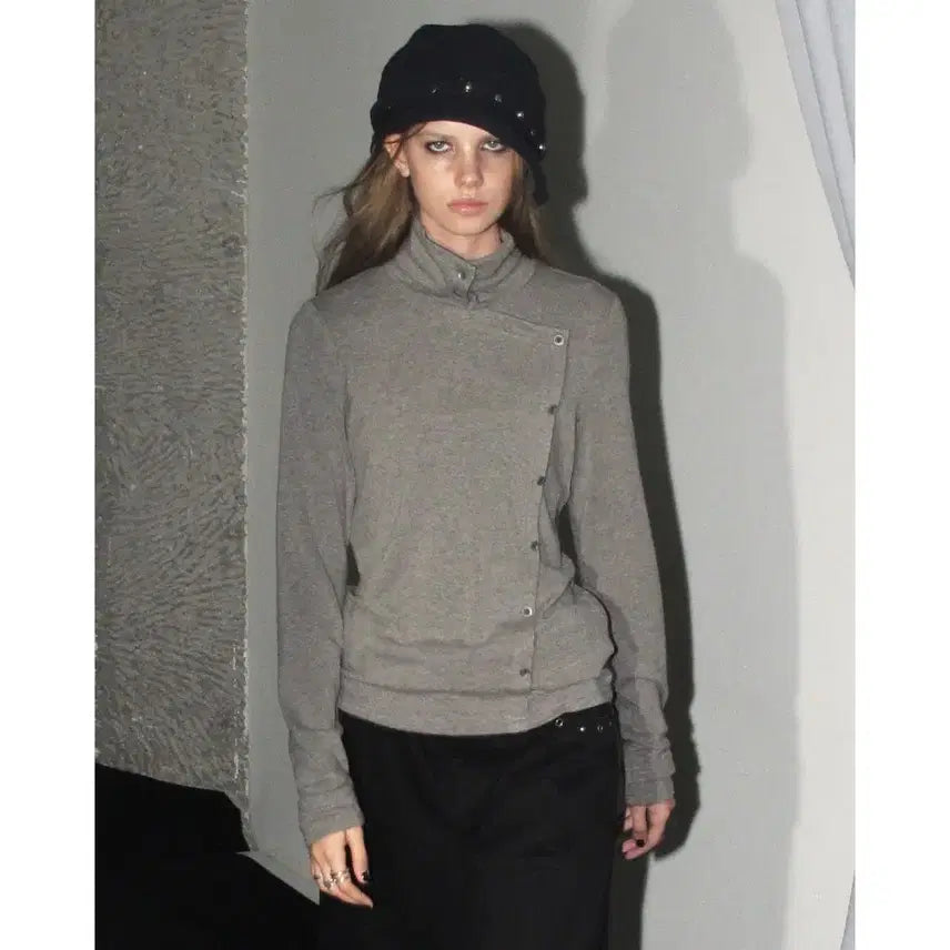 [BUNJANG] WearAndTear High-Neck Placket Button Double Long-Sleeve Tee / wearAndtear 하이넥 플래킷 버튼 더블 롱슬리브 티