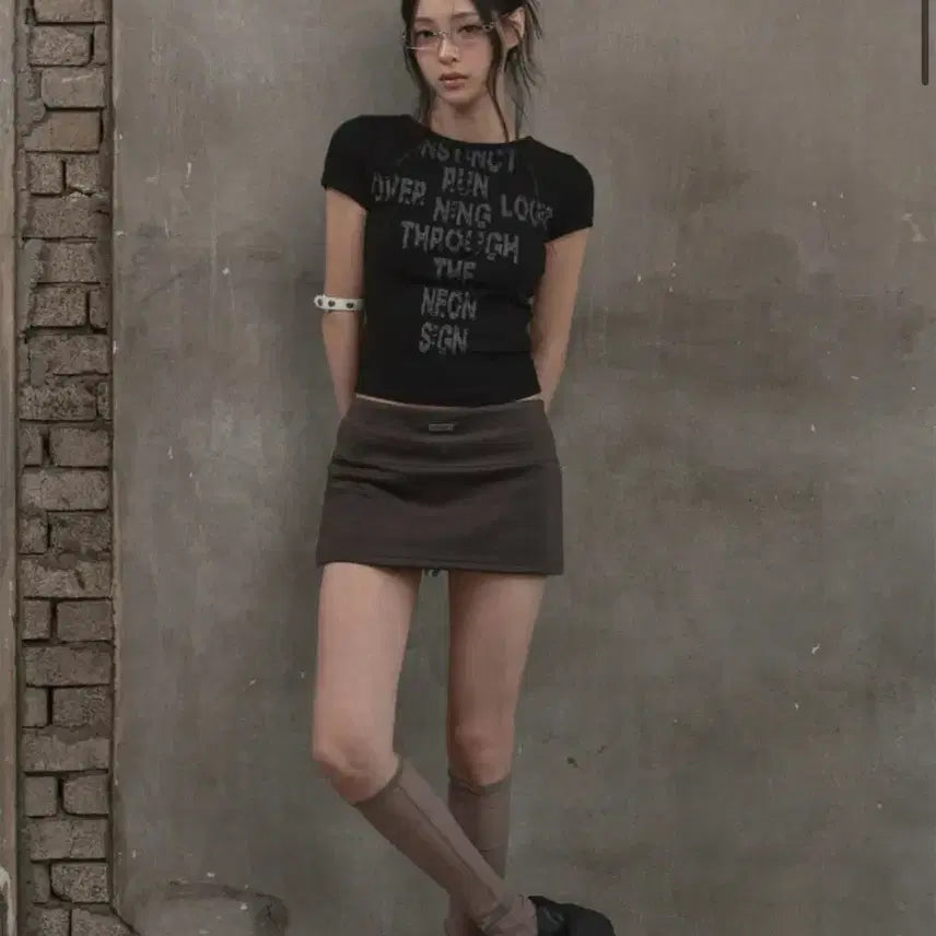 [BUNJANG] Stretch Mini Skirt Pants & Stud Bodysuit Set (Charcoal) / Stretch Mini Skirt Pants (charcoal)