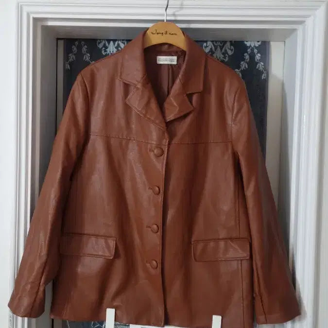 [BUNJANG] Standard Market Brown Leather Jacket / 스탠다드마켓 브라운 레더 자켓