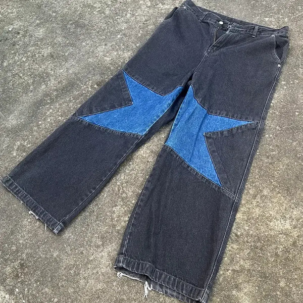 [BUNJANG] Black Denim Pants with Star Patch / 별 패치 데님 팬츠 블랙