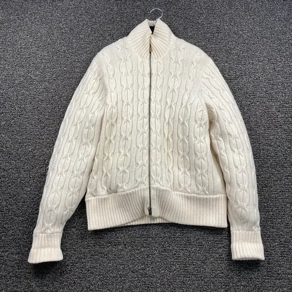 [BUNJANG] Tommy Hilfiger Ivory Cable Knit Puffer Jacket / 타미힐피거 아이보리 꽈배기니트 패딩