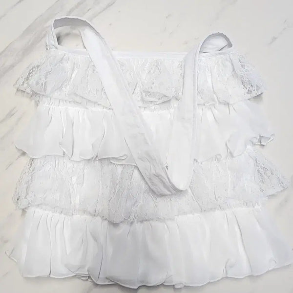 [BUNJANG] White Lace Frill Tote Bag / 화이트 레이스 프릴 토트백