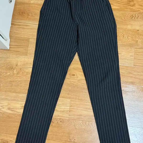 [BUNJANG] Striped Black Slack Pants / 스트라이프 패턴 블랙 슬랙스