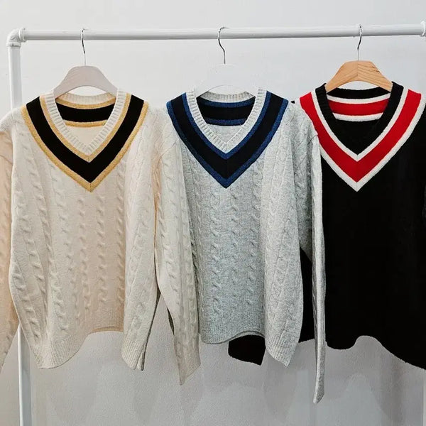 [BUNJANG] V-Neck Cable Knit Sweater / 새옷))v넥 꽈배기 니트 3컬러 선택1