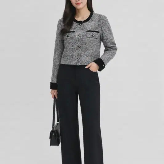 [BUNJANG] 23SS Satin Ribbon Button Tweed Jacket / 여55/샤틴 23SS 리본 버튼 트위드 자켓