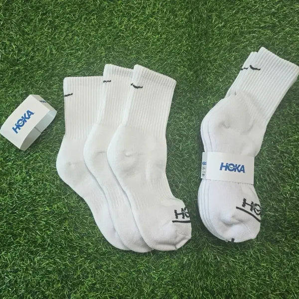 [BUNJANG] Hoka Double-Bottom Socks (3-Pair) / 호카 화이트 이중바닥 양말