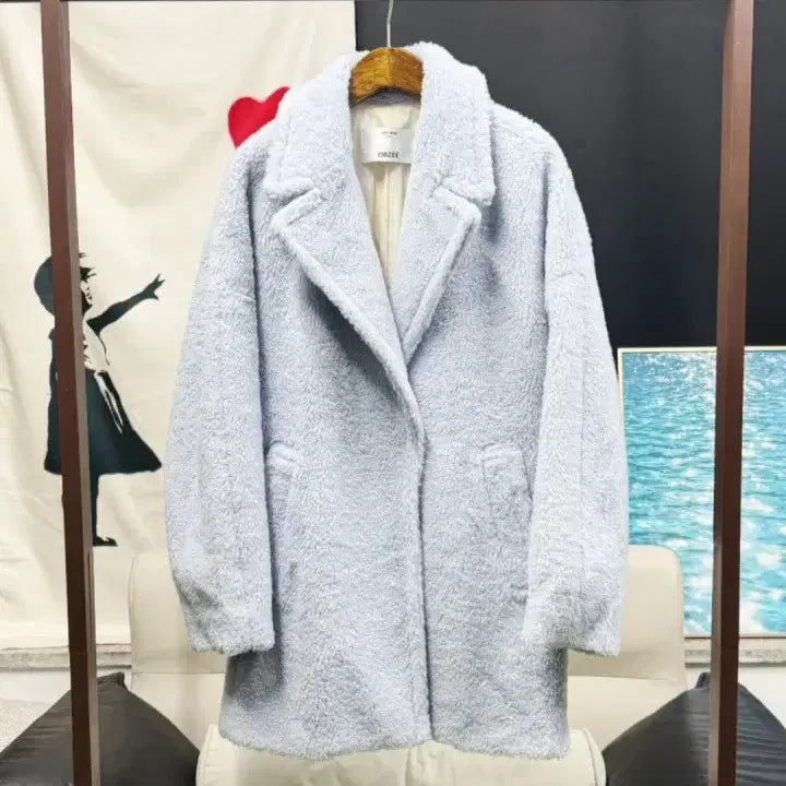 [BUNJANG] Objet Women's Light Blue Oversized Wool Coat / [오브제] 여성 소라색 오버핏 울 코트