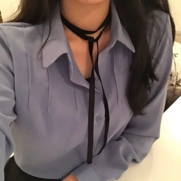 [BUNJANG] Velvet Ribbon Scarf Blouse / 리본 스카프 블라우스 벨벳 리본
