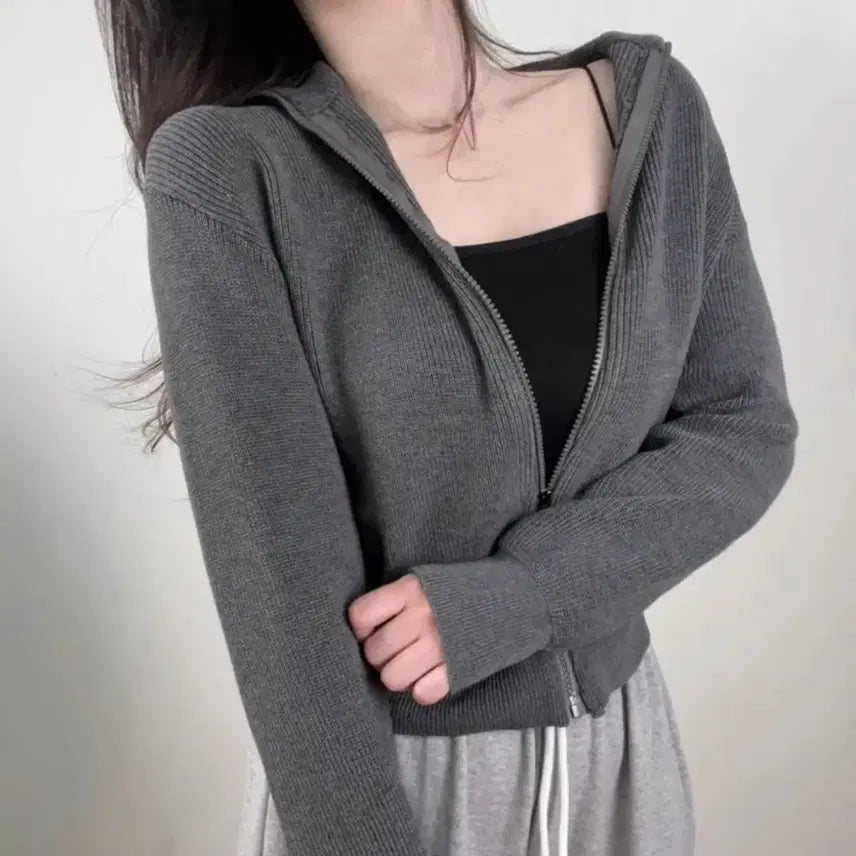 [BUNJANG] Ablley Ribbed Knit Zip-Up / 에이블리 골지 니트 집업