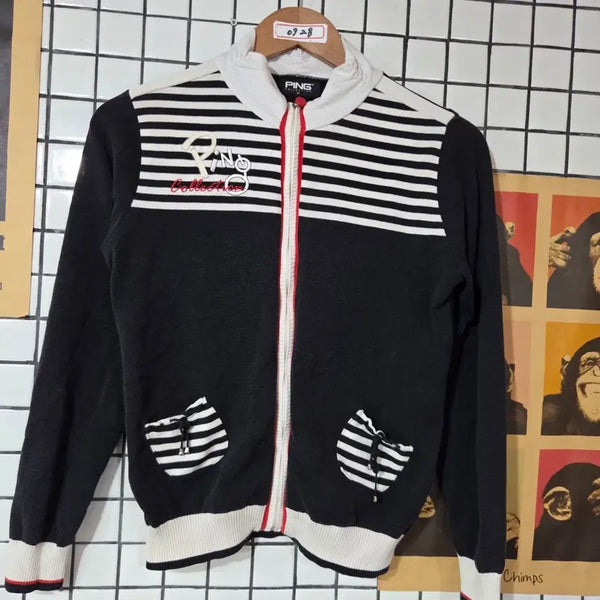 [BUNJANG] PING Golf Wear Cardigan Black White / 핑 골프웨어 가디건 블랙 화이트 0928