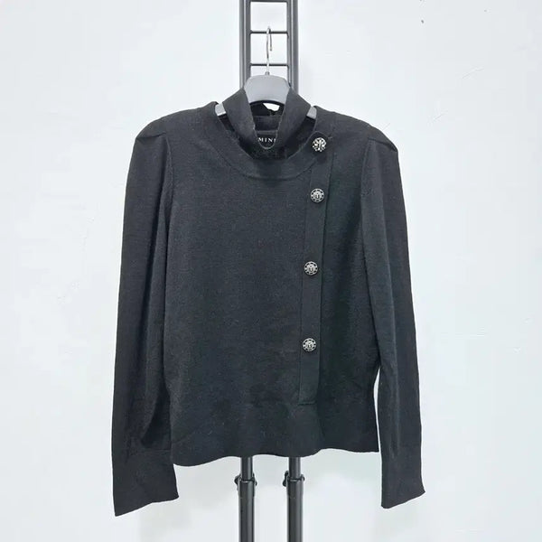 [BUNJANG] MINE 100% Wool Button Detail Knit Black / 정품 마인 MINE 모 100% 버튼 포인트 니트 블랙