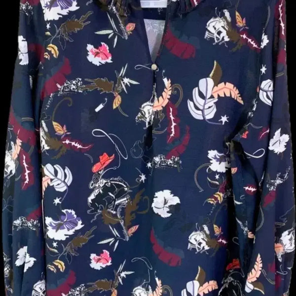 [BUNJANG] System Pattern Blouse Navy Polyester 100% / 한섬 시스템 패턴 블라우스 네이비 82-94-160