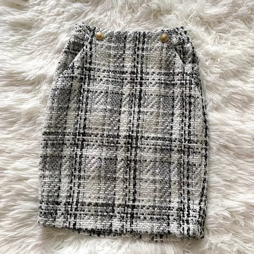 [BUNJANG] H&M Check Pattern Tweed Midi Skirt / h&m 흐앤므 에이치앤엠 체크 패턴 트위드 미디 스커트 (착샷o)