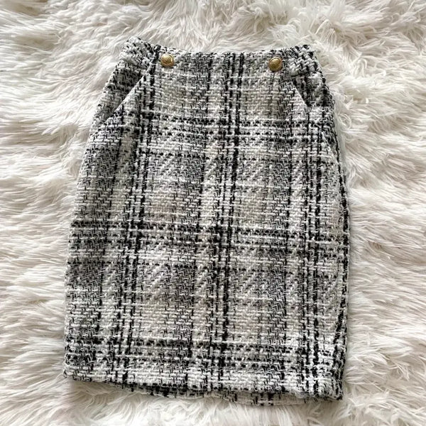 [BUNJANG] H&M Check Pattern Tweed Midi Skirt / h&m 흐앤므 에이치앤엠 체크 패턴 트위드 미디 스커트 (착샷o)