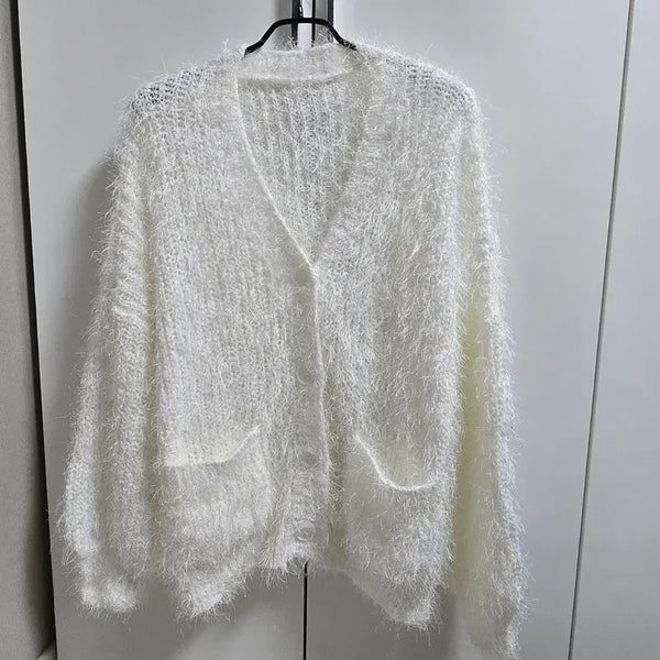 [BUNJANG] Oversized White Fur Cardigan / [새상품] 빅사이즈 화이트 털 가디건