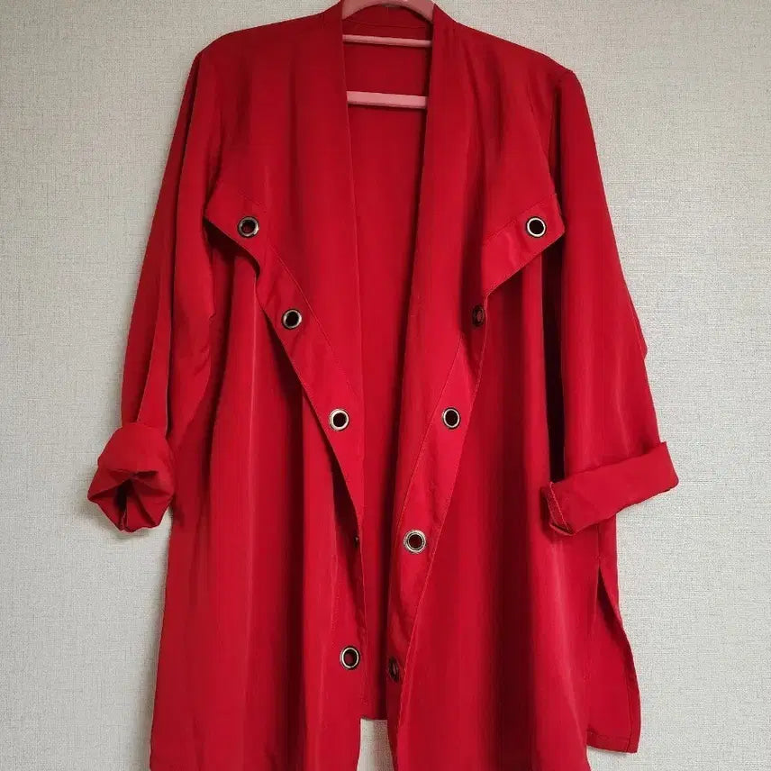 [BUNJANG] Oversized Red Jacket with Eyelets / 루즈핏 레드자켓 아일렛 박시핏자켓 빅사이즈 자켓 셔켓 가디건(55~88)