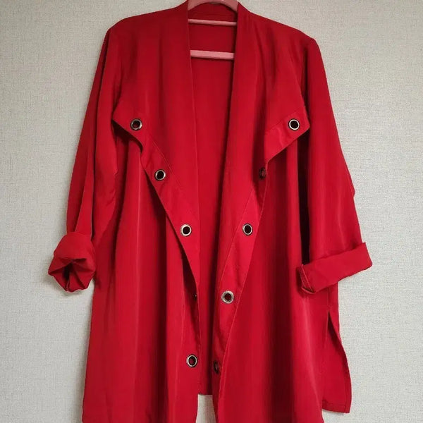 [BUNJANG] Oversized Red Jacket with Eyelets / 루즈핏 레드자켓 아일렛 박시핏자켓 빅사이즈 자켓 셔켓 가디건(55~88)