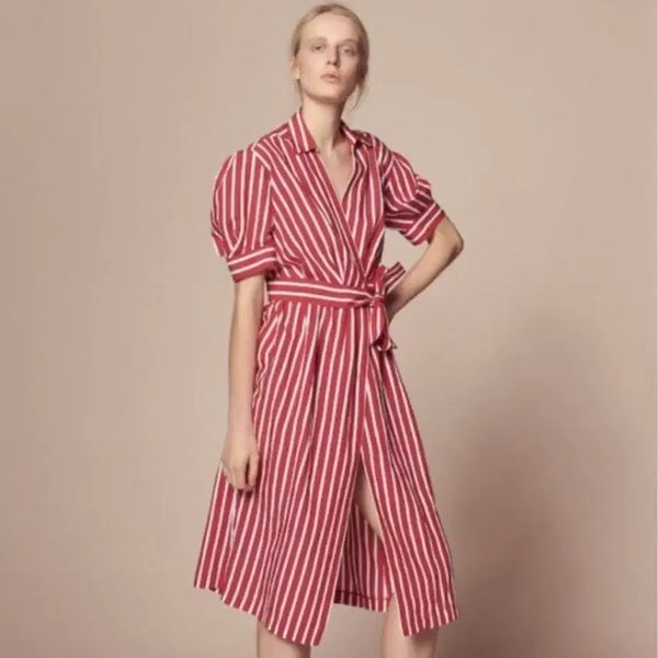 [BUNJANG] Sandro Striped Wrap Dress / 산드로 스트라이프 랩 원피스