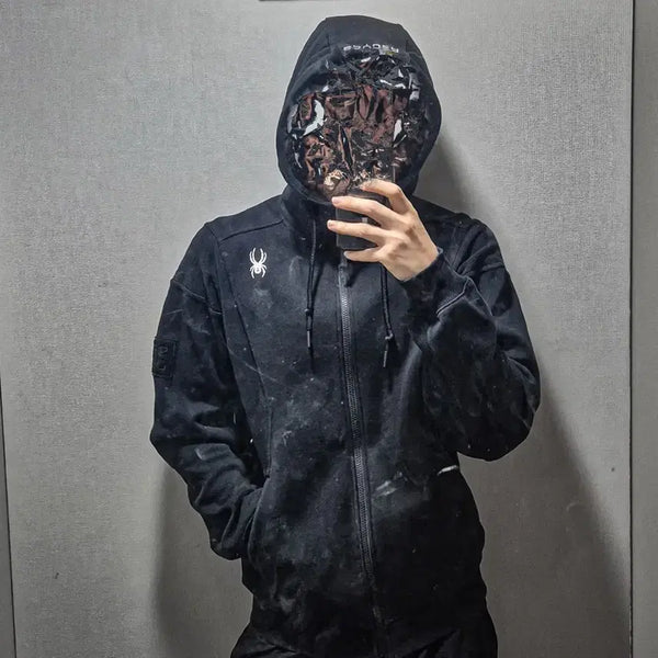 [BUNJANG] SPIDER Black Hooded Zip-up / 스파이더 블랙 후드집업