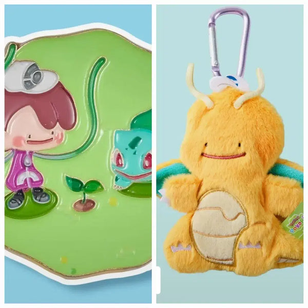[BUNJANG] Pocopia Pokemon Dragonite Flat Keyring, Ditto Bulbasaur Pin Badge Bundle Set / 무신사  포코피아 포켓몬스터 망나뇽 납작키링, 메타몽 이상해씨 핀뱃지 일괄