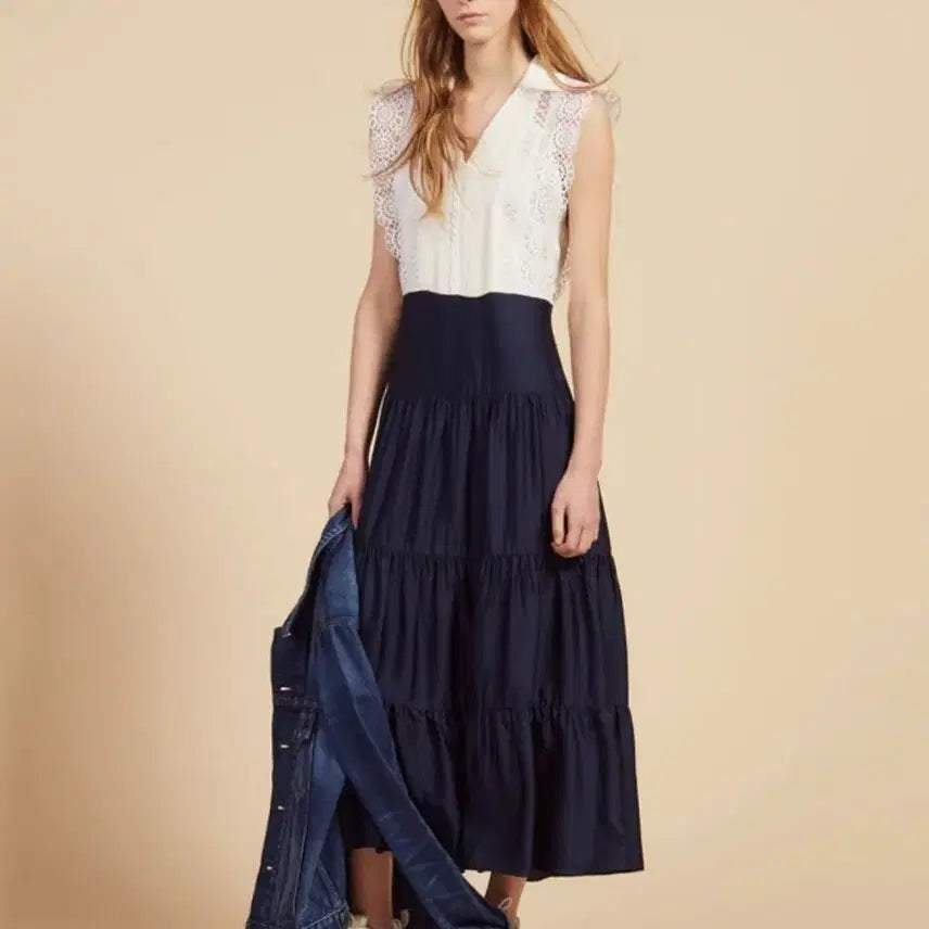 [BUNJANG] Sandro Lace Panel Dress / 산드로 레이스 배색 원피스