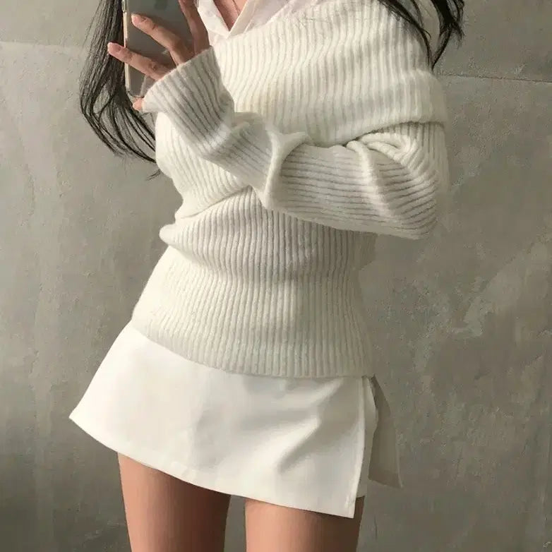 [BUNJANG] White Mini Skirt Pants / 교신 화이트 미니 스커트 팬츠