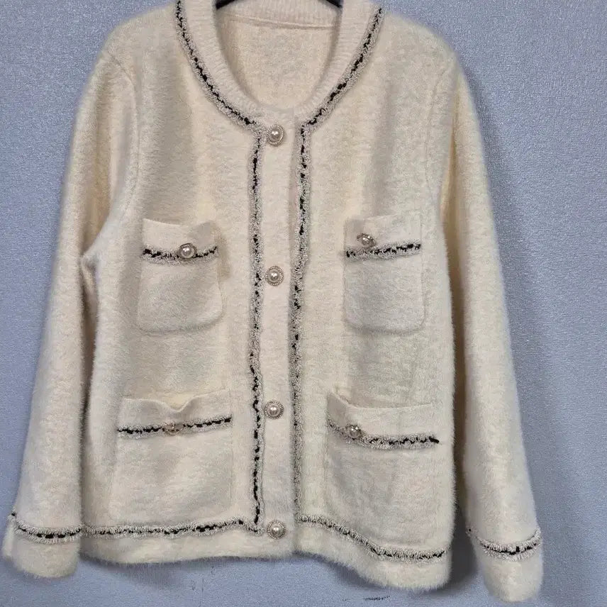 [BUNJANG] Ivory Tweed Knit Jacket Size 66 / 아이보리 트위드 니트쟈켓 66